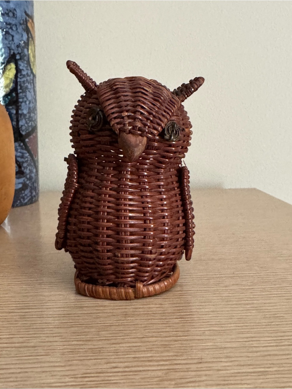 Woven Wicker Owl Figurine - Vintage